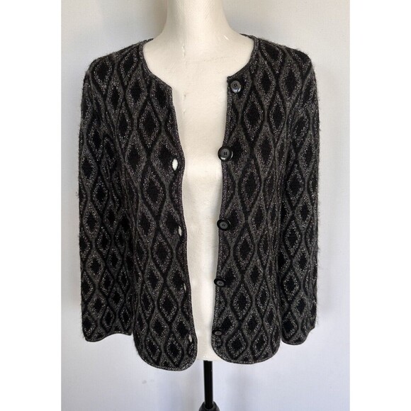Jones New York‎ Collection Metallic Cardigan Sweater Threaded Black Silver S/4-6 - Picture 2 of 11